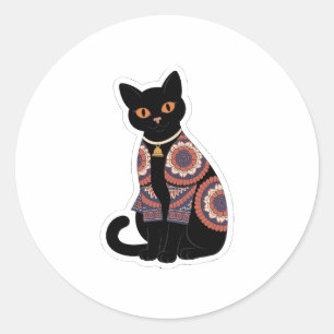 Redondo Adesivo de Colar de Gato Preto Mandala