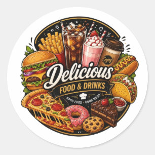 Redondo Adesivo de Comida & Bebidas Deliciosas para Amante