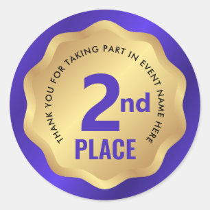 Redondo Adesivo de Competição de Medalha de 2º Lugar Azul 