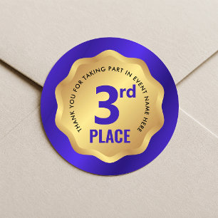 Redondo Adesivo de Competição de Medalha de 3º Lugar Azul