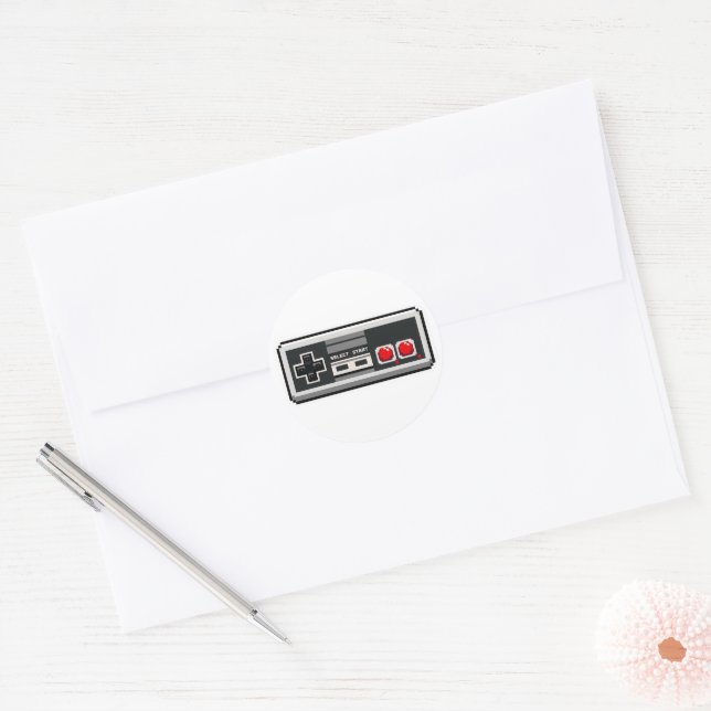 Redondo Adesivo de Controle de Jogo Pixel Art 8-bit Retro (Envelope)