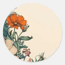 Redondo Adesivo de Convite Floral Laranja Teal Vintage