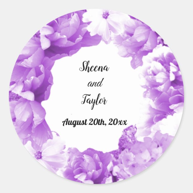 Redondo Adesivo de Coroa de Casamento Roxo Monocromático (Frente)