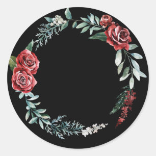 Redondo Adesivo de coroa de rosas de férias de inverno