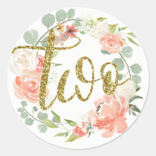 Redondo Adesivo de Coroa Floral Rosa Dourado para 2º Anive
