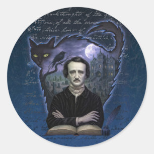 Redondo Adesivo de Corvo Gótico de Edgar Allan Poe