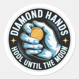 Redondo Adesivo de Criptomoeda Mãos de Diamante - HODL Até