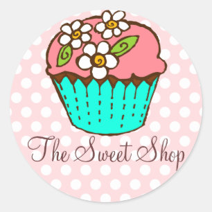 Redondo Adesivo de Cupcake com flores