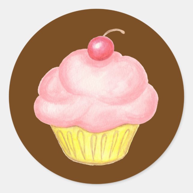 Redondo Adesivo de Cupcake Rosa (Frente)