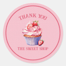 Redondo Adesivo de Cupcake Rosa Editável – Padaria Persona