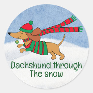 Redondo Adesivo de Dachshund na Neve