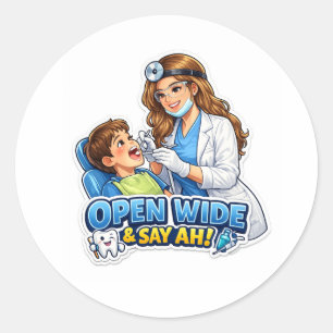 Redondo Adesivo de Dentista Abra Bem e Diga Ah