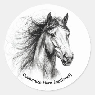 Redondo Adesivo de desenho de arte de linha de cavalo mini