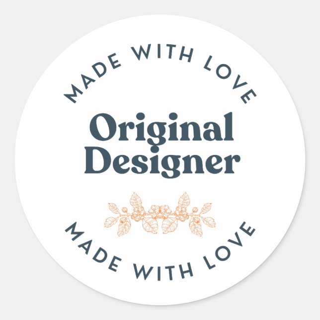 Redondo Adesivo de Designer Original Feito Com Amor (Frente)