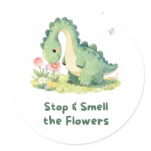 Adesivo de Dinossauro Fofo Pare e Cheire as Flores