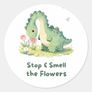 Redondo Adesivo de Dinossauro Fofo Pare e Cheire as Flores