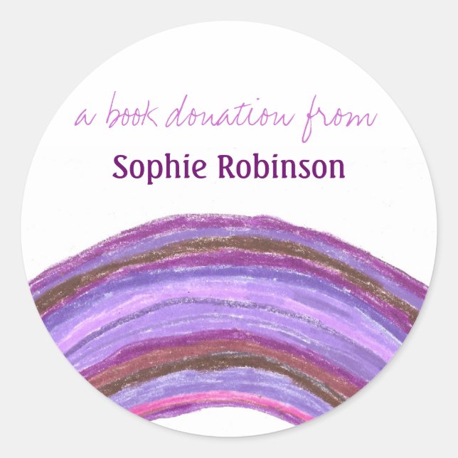Redondo Adesivo de doação de livro -arco-íris (Frente)