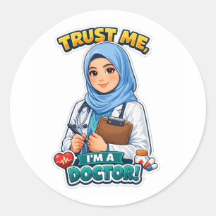 Redondo Adesivo de Doutora Hijabi Confie em Mim