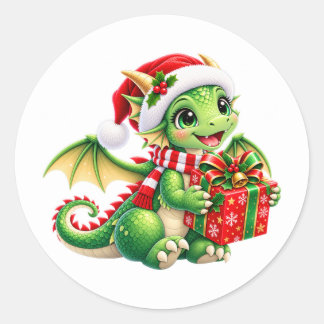 Redondo Adesivo de Dragão de Natal Verde Fofo