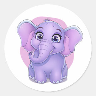 Redondo Adesivo de elefante adorável - animal de desenho a