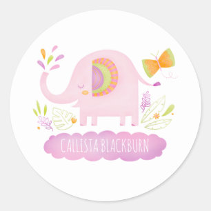 Redondo Adesivo de elefante rosa-claro personalizado