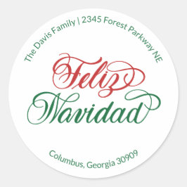 Redondo Adesivo de Endereço de Retorno Feliz Navidad