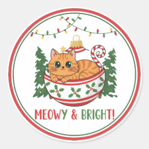 Redondo Adesivo de Enfeite de Natal de Gato Caprichoso