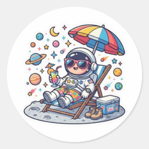 Redondo Adesivo de Espaço de Verão de Astronauta Kawaii Fo