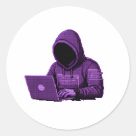 Redondo Adesivo de estética roxa de arte pixel de hacker c