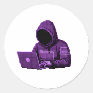 Redondo Adesivo de estética roxa de arte pixel de hacker c