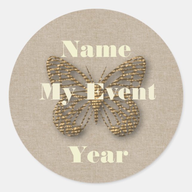 Redondo Adesivo de Evento de Borboleta do Ouro Personaliza (Frente)
