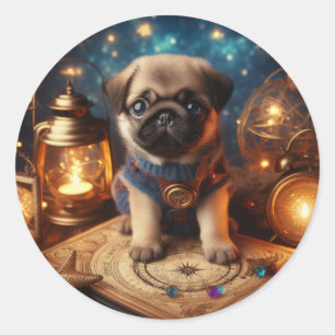 Redondo Adesivo de Fantasia do Pug da Lanterna Enfeitiçada