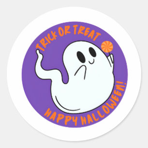 Redondo Adesivo de Fantasma de Halloween Fofo – Doces ou T