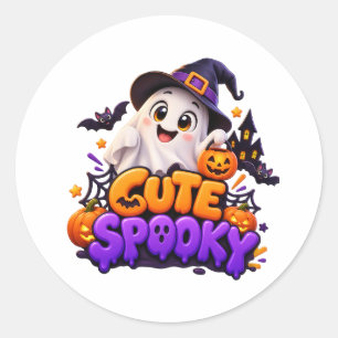 Redondo Adesivo de Fantasma de Halloween Kawaii Fofo – Ado