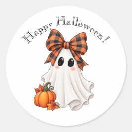 Redondo Adesivo de Fantasma de Menina Feliz no Halloween