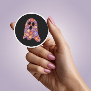 Redondo Adesivo de Fantasma Floral Fofo Boo Halloween