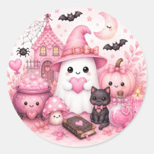 Redondo Adesivo de Fantasma Kawaii de Halloween