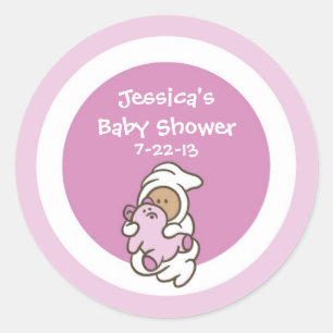 Redondo Adesivo de Favor de Baby Shower (Menina Rosa, Pele
