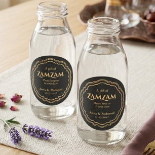 Redondo Adesivo de Favor de Casamento Black Gold Zamzam