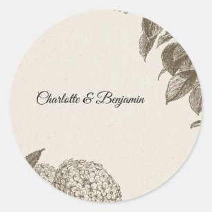 Redondo Adesivo de Favor de Casamento Floral Vintage Elega