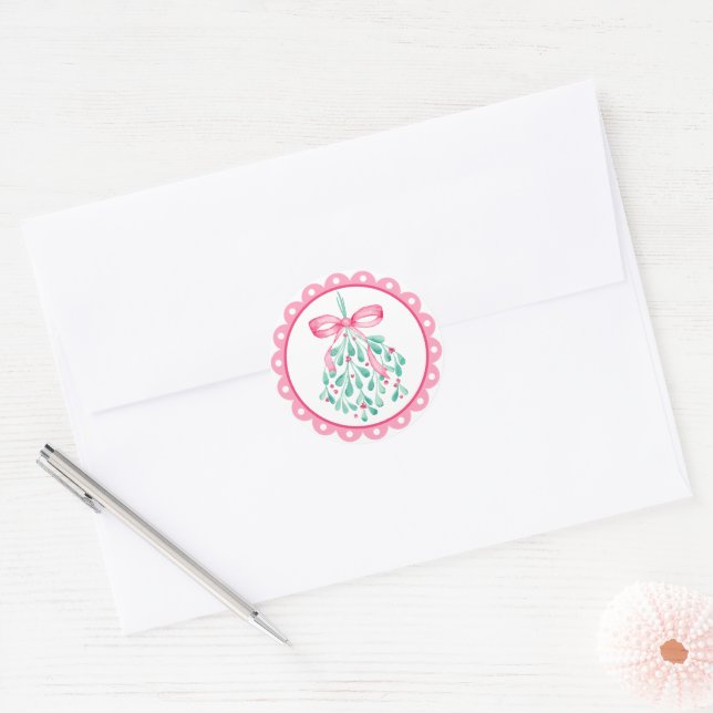 Redondo Adesivo de Favor de Chá de Bebê com Visco Rosa (Envelope)