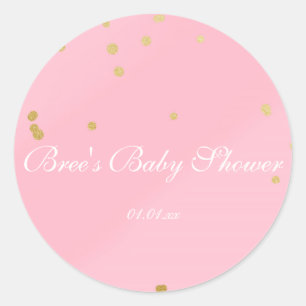 Redondo Adesivo de Favor de Chá de Bebê Glam Pink e Dourad
