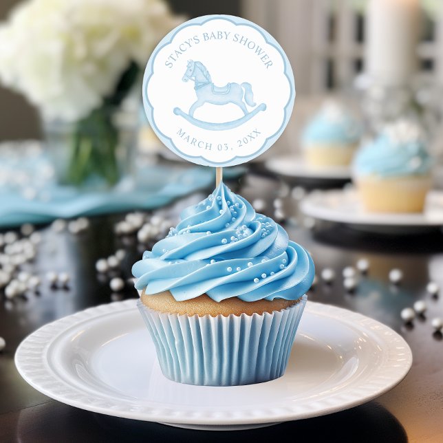 Redondo Adesivo de Favor de Chá de Bebê Menino Cavalo Mari (Blue Baby Shower Favor Sticker)