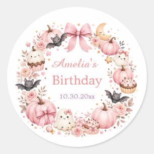 Redondo Adesivo de Favor de Halloween Rosa Little Boo Bake