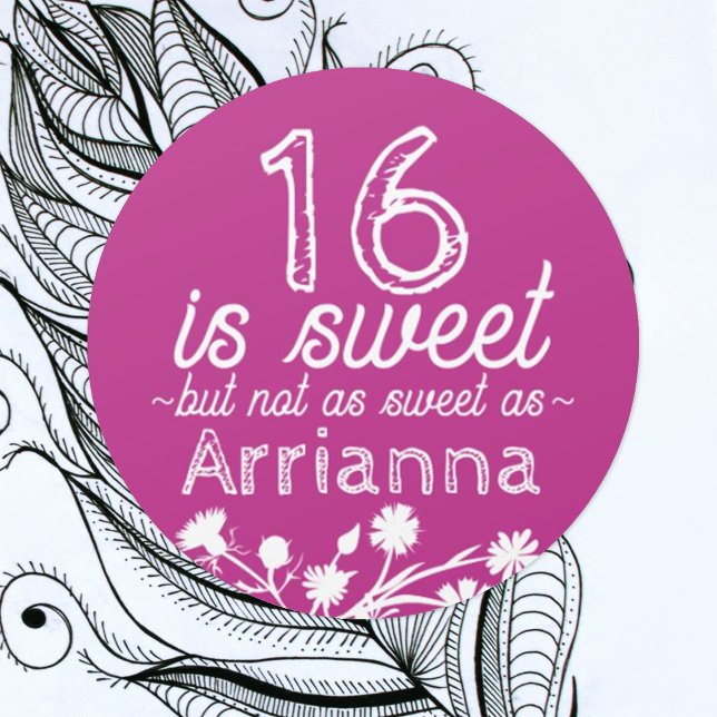 Redondo Adesivo de Favor de Parte do Sweet 16 Rosa (hot pink magenta sweet 16 party favor sticker personalized label seal with name for sweets gifts)