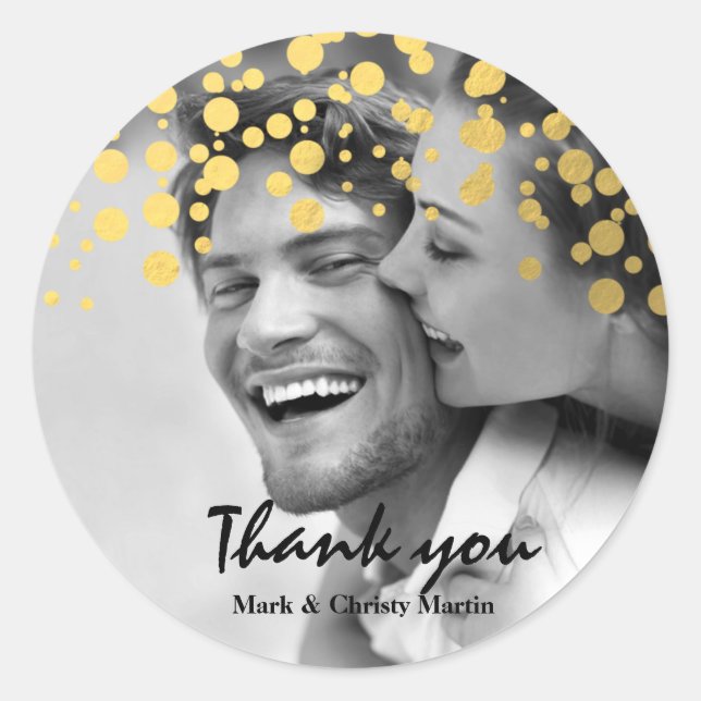 Redondo Adesivo de Favor Personalizado com Foto e Confete  (Frente)