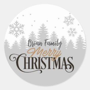 Redondo Adesivo de Feliz Natal cinza e branco - personaliz