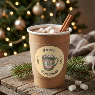 Redondo Adesivo de Feliz Natal com Chocolate Quente Vintag