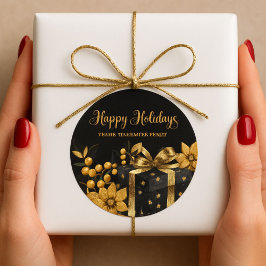 Redondo Adesivo de Feliz Natal Preto e Dourado Elegante