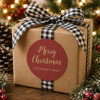 Redondo Adesivo de Feliz Natal | Rótulo de Falso Ouro em L